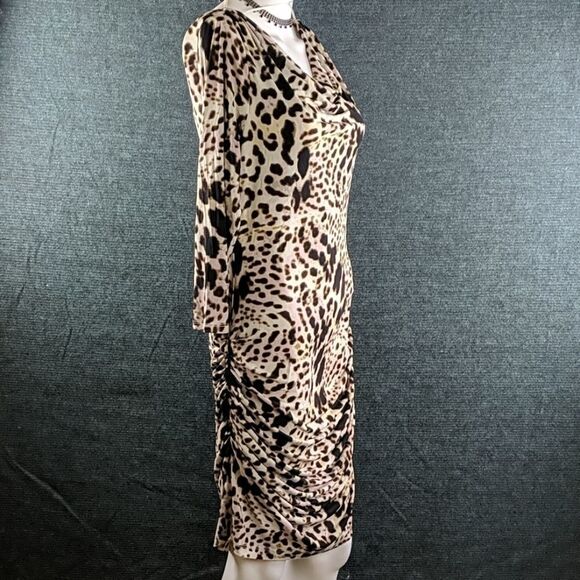 J. Lo Animal Print Ruched Sides 3/4 Sleeve Dress - Picture 7 of 17